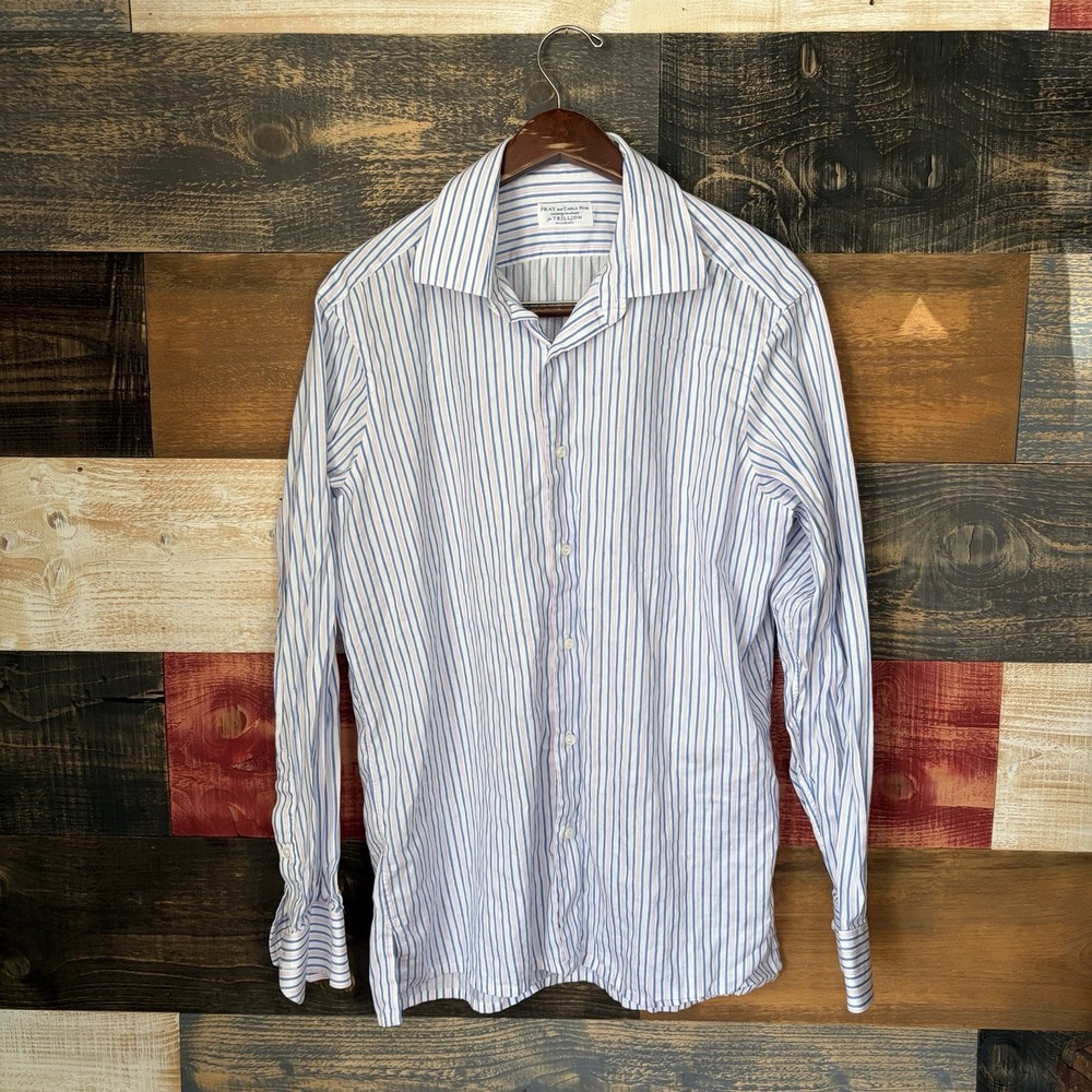 Fray and Trillion Palm Beach Mens Blue Striped Carlo Riva Dress Shirt L XL